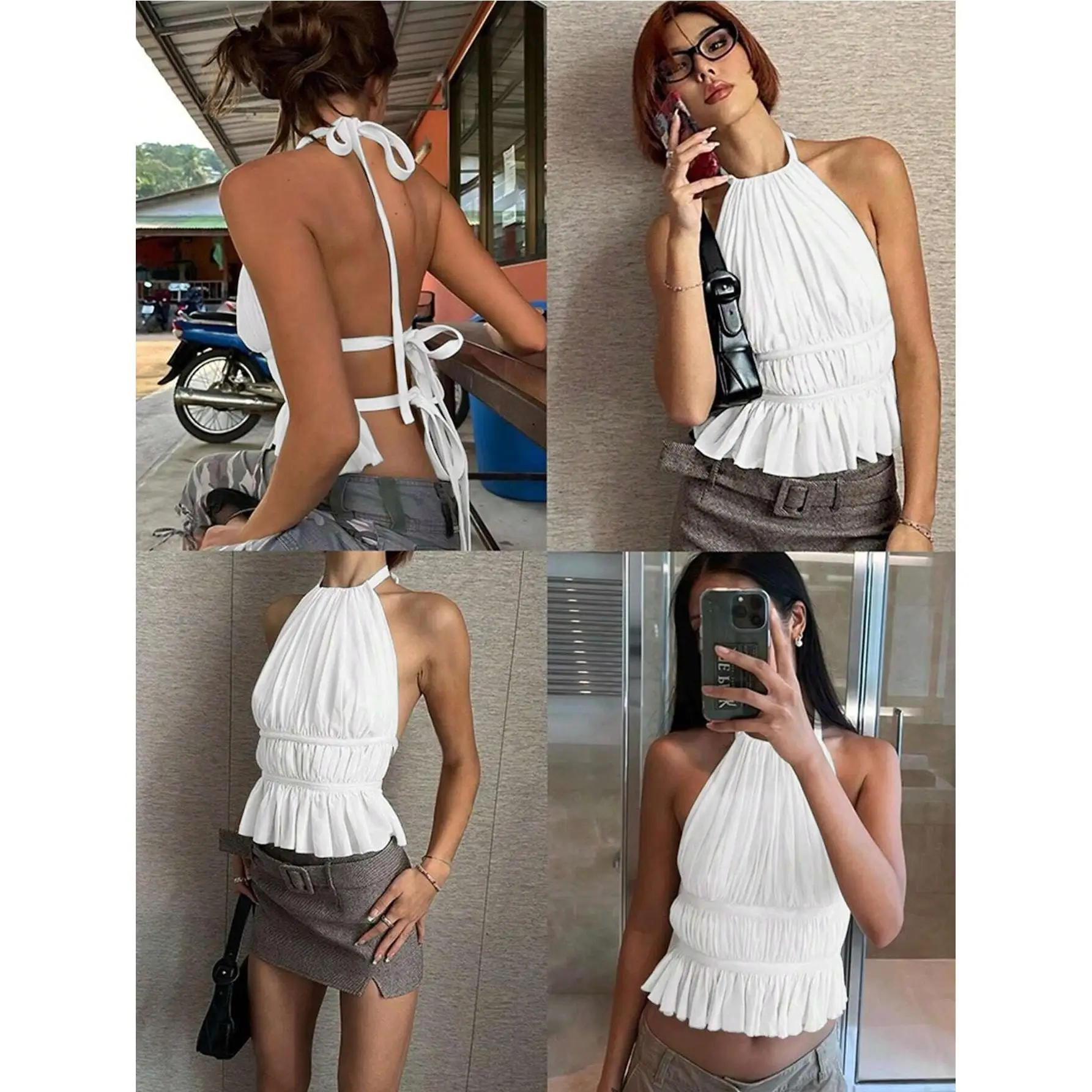 Sweet And Spicy Color round Neck Pleated Backless Women's Top with Belt Design Spring Fashion Slim Fit Chinese Style
Sweet And Spicy Color round Neck Pleated Backless Women's Top with Belt Design Spring Fashion Slim Fit Chinese Style