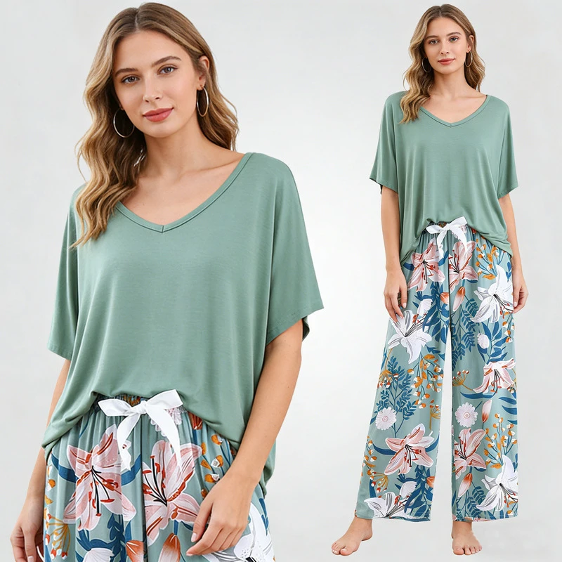 Мягкая домашняя одежда с круглым вырезом, удобный комплект из модала с коротким рукавом и длинными брюками с принтом, женский домашний костюм для весны и лета, новинка
Мягкая домашняя одежда с круглым вырезом, удобный комплект из модала с коротким рукавом и длинными брюками с принтом, женский домашний костюм для весны и лета, новинка