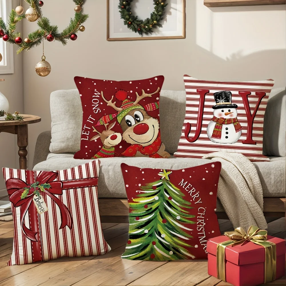 4pcs Merry Christmas Throw Pillow Covers Reindeer Snowman Print Cushion Covers 18x18in Home Decor Pillowcases No Pillow Inserts
4pcs Merry Christmas Throw Pillow Covers Reindeer Snowman Print Cushion Covers 18x18in Home Decor Pillowcases No Pillow Inserts
