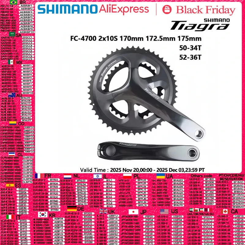 Shimano Tiagra 4700 Crankset 10Speed 165mm/170mm/172.5mm/175mm 50-34T 52-36T Road Bike Bicycle Crank 2x10s Bicycle Chainwheel
Shimano Tiagra 4700 Crankset 10Speed 165mm/170mm/172.5mm/175mm 50-34T 52-36T Road Bike Bicycle Crank 2x10s Bicycle Chainwheel