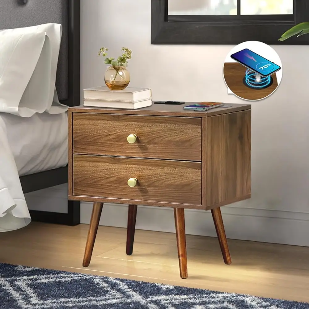 Wooden Nightstand With Wirel Charging Station And Led Light - 20"" W X 14"" D X 24"" H Mid Modern Walnut Bedside Table, Large
Wooden Nightstand With Wirel Charging Station And Led Light - 20"" W X 14"" D X 24"" H Mid Modern Walnut Bedside Table, Large