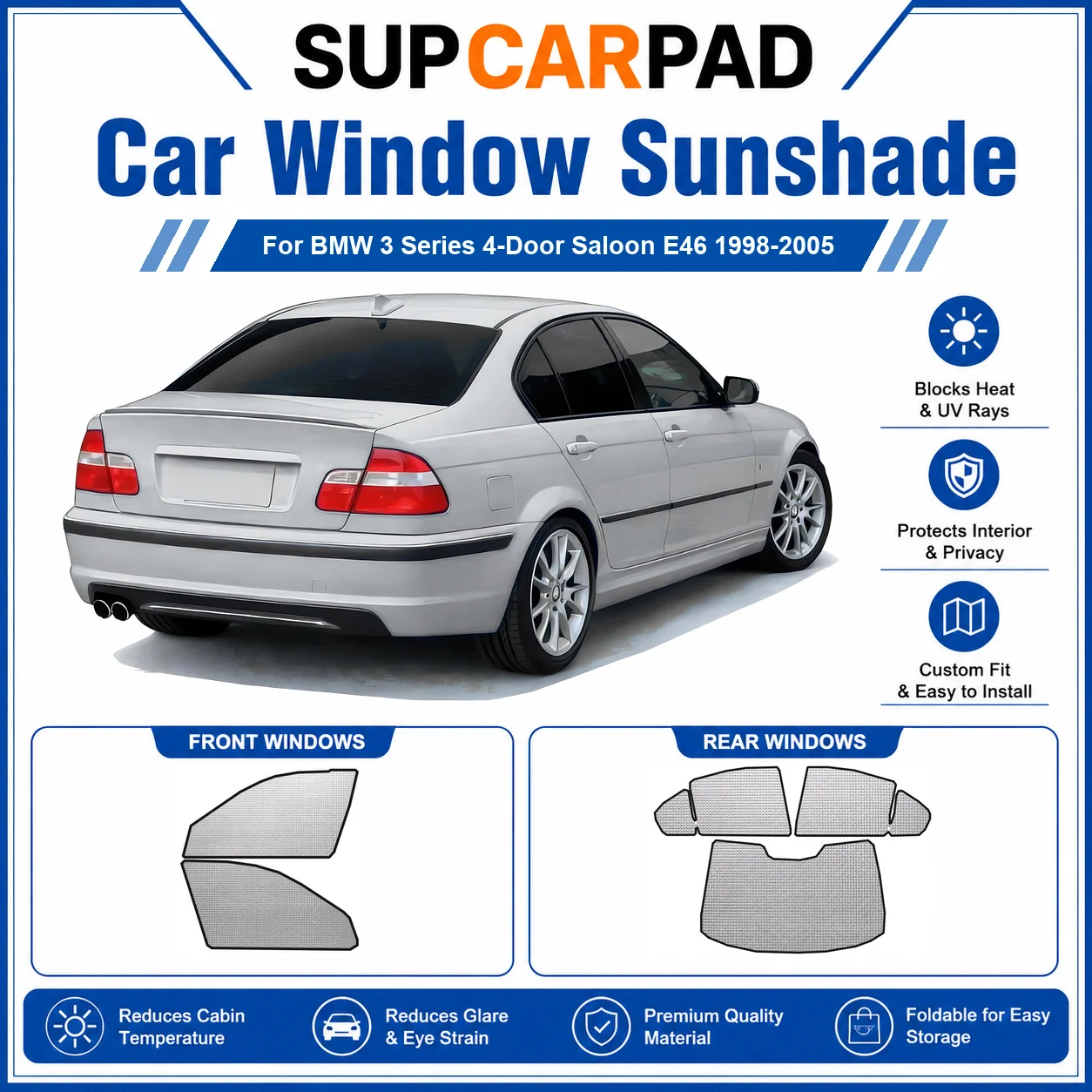 For BMW - BMW 3 Series 4-Door Saloon E46 1998-2005 Full Set Car Window Sunshades UV Block Privacy Heat Insulated Foldable Car Cu
For BMW - BMW 3 Series 4-Door Saloon E46 1998-2005 Full Set Car Window Sunshades UV Block Privacy Heat Insulated Foldable Car Cu