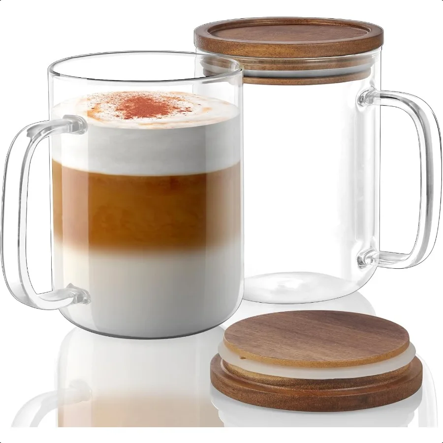 DRASTAR Glass Coffee Cups 20 oz Large Coffee Mugs Flat Bottomed Cups with Acacia Wood Lid Glass Tea Cup with Handle ClearTea Cu
DRASTAR Glass Coffee Cups 20 oz Large Coffee Mugs Flat Bottomed Cups with Acacia Wood Lid Glass Tea Cup with Handle ClearTea Cu