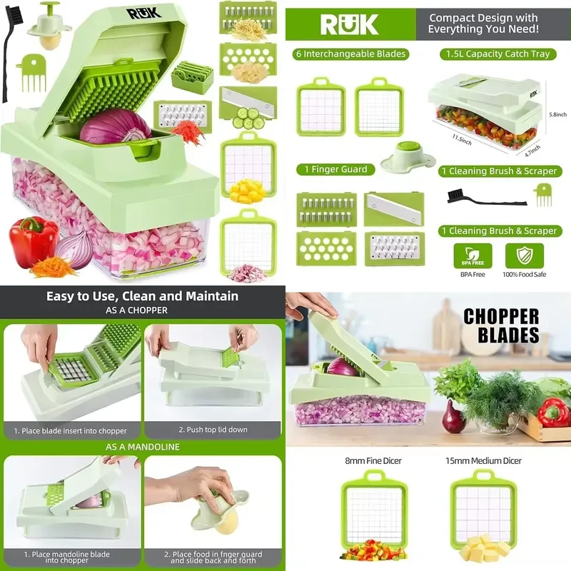 Veggie Chopper with Container, Food Dicer, Onion Cutter, Cheese Grater, Mandoline Slicer, Kitchen Gadgets & Home Essentials
Veggie Chopper with Container, Food Dicer, Onion Cutter, Cheese Grater, Mandoline Slicer, Kitchen Gadgets & Home Essentials
