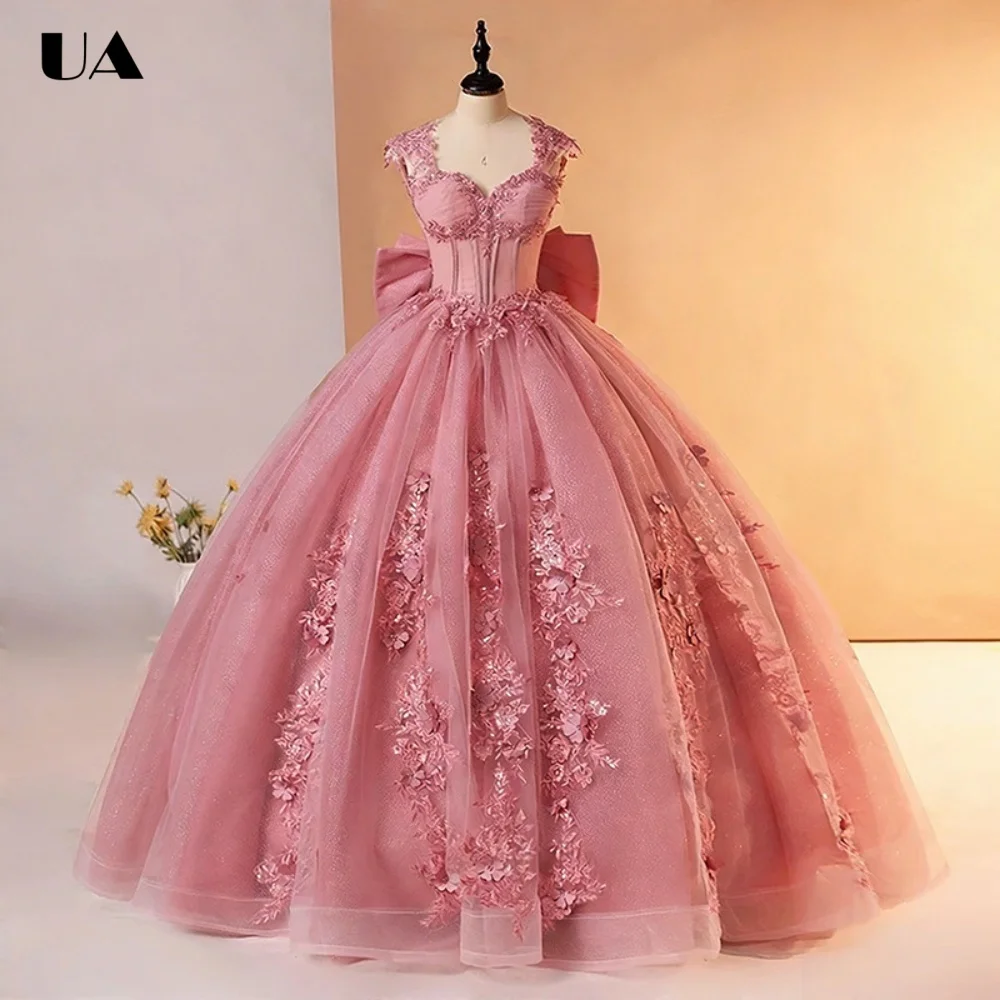 Customized A-line Off-the-shoulder Bow Sweet 15 Dress, Romantic Pink Applique Quinceanera Dress, Princess Style Mesh Ball Gown
Customized A-line Off-the-shoulder Bow Sweet 15 Dress, Romantic Pink Applique Quinceanera Dress, Princess Style Mesh Ball Gown
