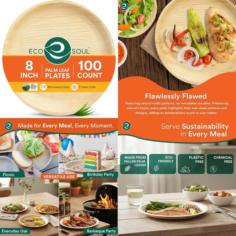 8 Round Bamboo Compostable Plates, 100-Pack - Heavy-Duty Biodegradable Dinnerware for Parties & Events
8 Round Bamboo Compostable Plates, 100-Pack - Heavy-Duty Biodegradable Dinnerware for Parties & Events