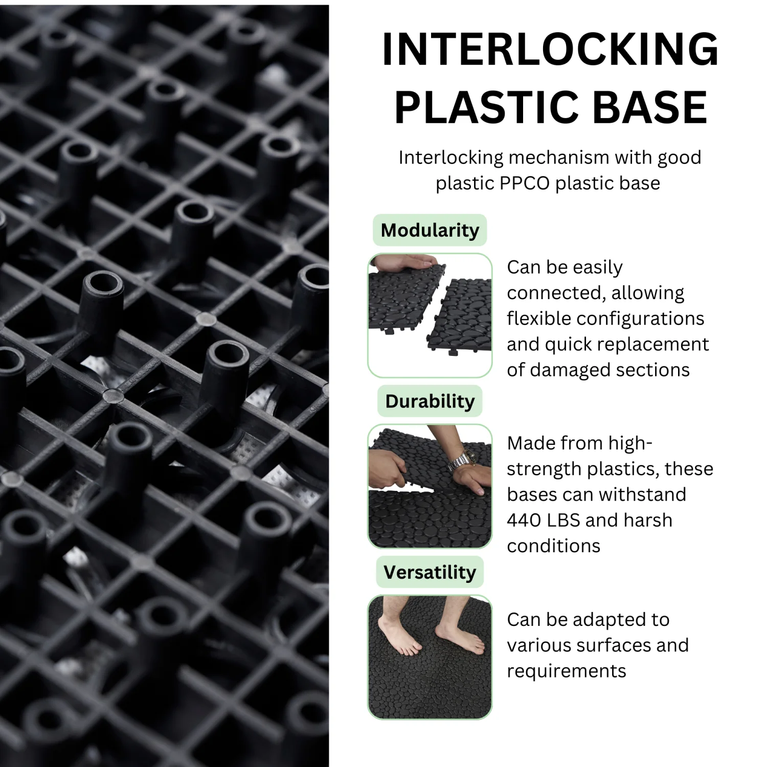 12 x 12 Inch Black Interlocking Deck Tiles Plastic Waterproof Outdoor All Weather Anti-slip Bathroom Shower Balcony Porch Strong
12 x 12 Inch Black Interlocking Deck Tiles Plastic Waterproof Outdoor All Weather Anti-slip Bathroom Shower Balcony Porch Strong