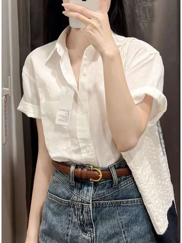 White Casual Short Sleeve Shirt Women Summer Small Size Loose Commute Interview Thin Quality Top Collar Regular Fit
White Casual Short Sleeve Shirt Women Summer Small Size Loose Commute Interview Thin Quality Top Collar Regular Fit