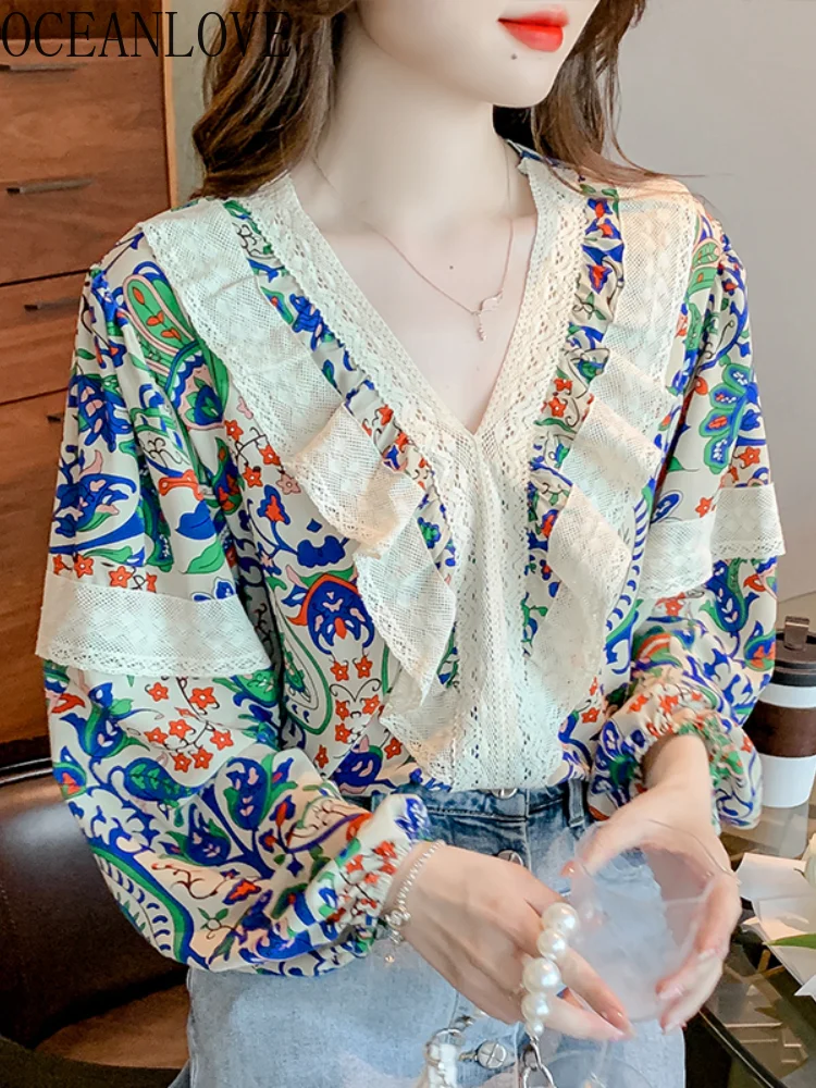 OCEANLOVE Puff Sleeve Women Shirts&blouses Print Floral V Neck Lace Ruffles Blusas Mujer Sprng Autumn Vintage Sweet Camisas
OCEANLOVE Puff Sleeve Women Shirts&blouses Print Floral V Neck Lace Ruffles Blusas Mujer Sprng Autumn Vintage Sweet Camisas