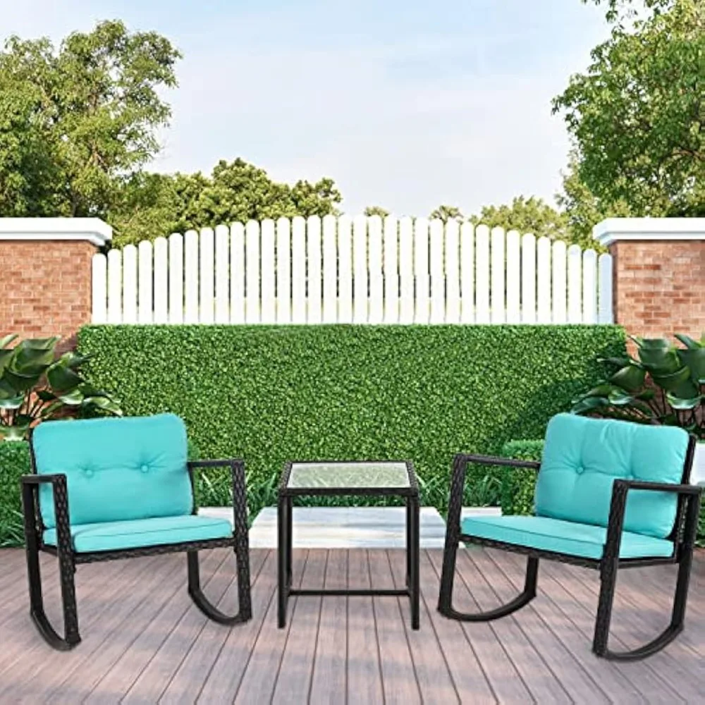 3 Pieces Rocking Bistro Set,Outdoor Conversation Sets,with Blue Cushions and Glass Coffee Table
3 Pieces Rocking Bistro Set,Outdoor Conversation Sets,with Blue Cushions and Glass Coffee Table