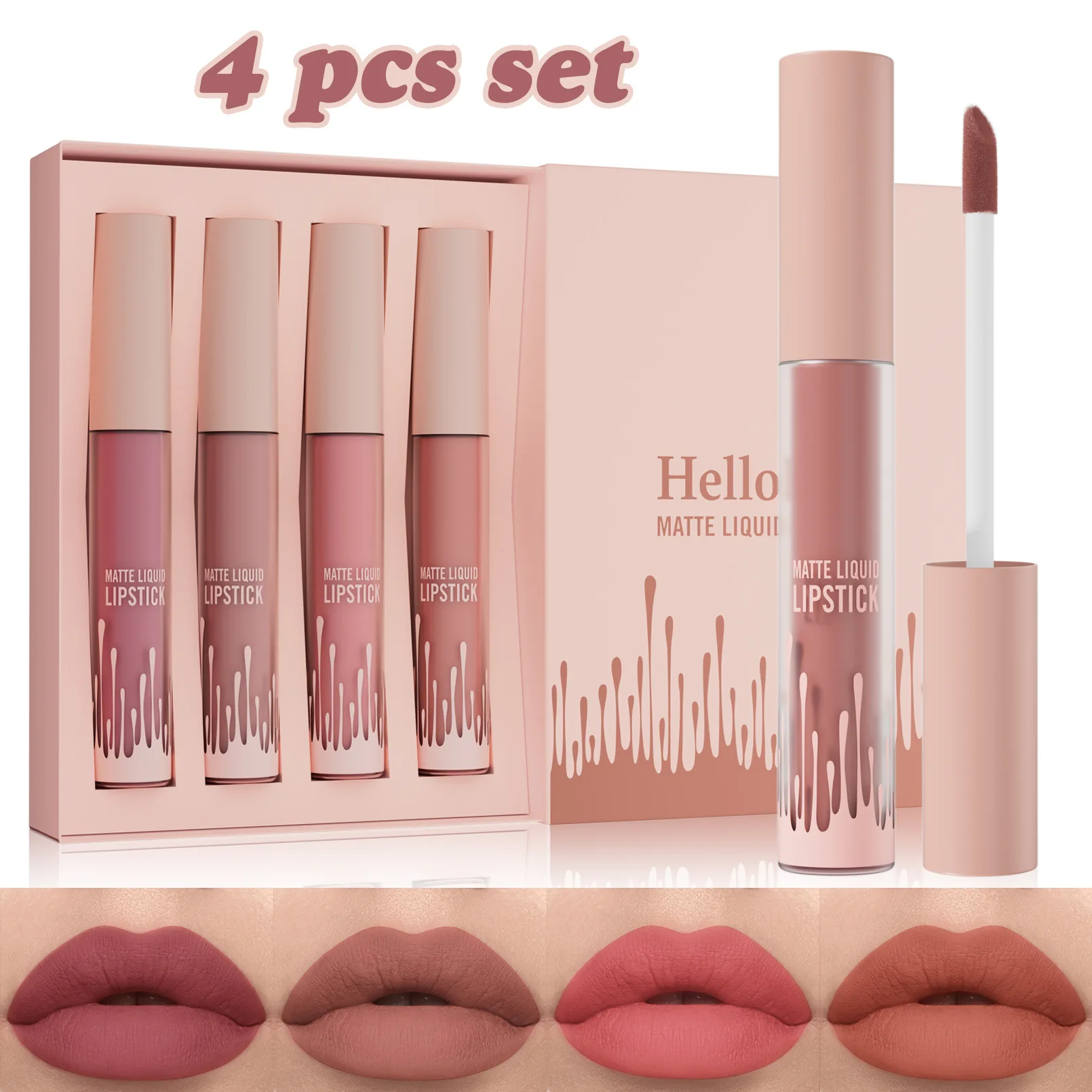 Matte Velvet Liquid Lipstick 4 Piece Set Lip Gloss Set Cross Border New Makeup for Long Lasting No Smudge Lips
Matte Velvet Liquid Lipstick 4 Piece Set Lip Gloss Set Cross Border New Makeup for Long Lasting No Smudge Lips