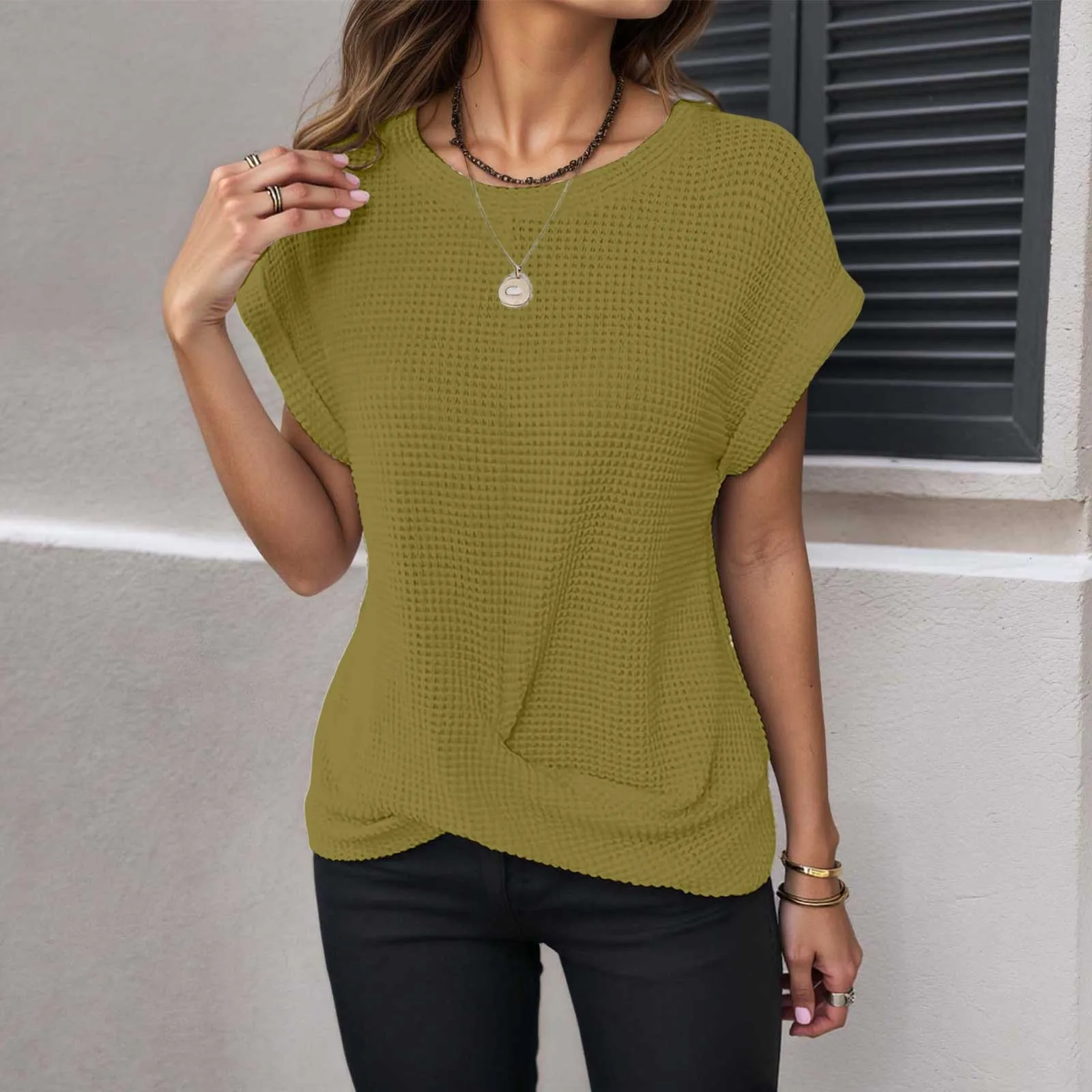 2025 Solid Color Elegant Weave T-Shirt Women Summer New Folded Short Sleeve Tops Female Comfortable Casual O Neck Pullover Tees
2025 Solid Color Elegant Weave T-Shirt Women Summer New Folded Short Sleeve Tops Female Comfortable Casual O Neck Pullover Tees