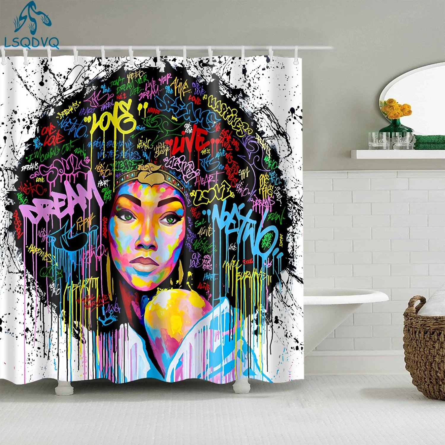 African American Afro Black Girl Women Art Design Graffiti Art Bathroom Shower Curtains Waterproof Polyester with Hooks
African American Afro Black Girl Women Art Design Graffiti Art Bathroom Shower Curtains Waterproof Polyester with Hooks