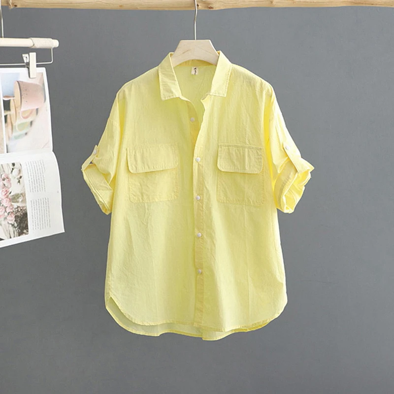 Summer New Style Women's Loose Casual Cotton Sun Protection Shirt Light Green Candy Color Thin Top Korean Version Collar
Summer New Style Women's Loose Casual Cotton Sun Protection Shirt Light Green Candy Color Thin Top Korean Version Collar