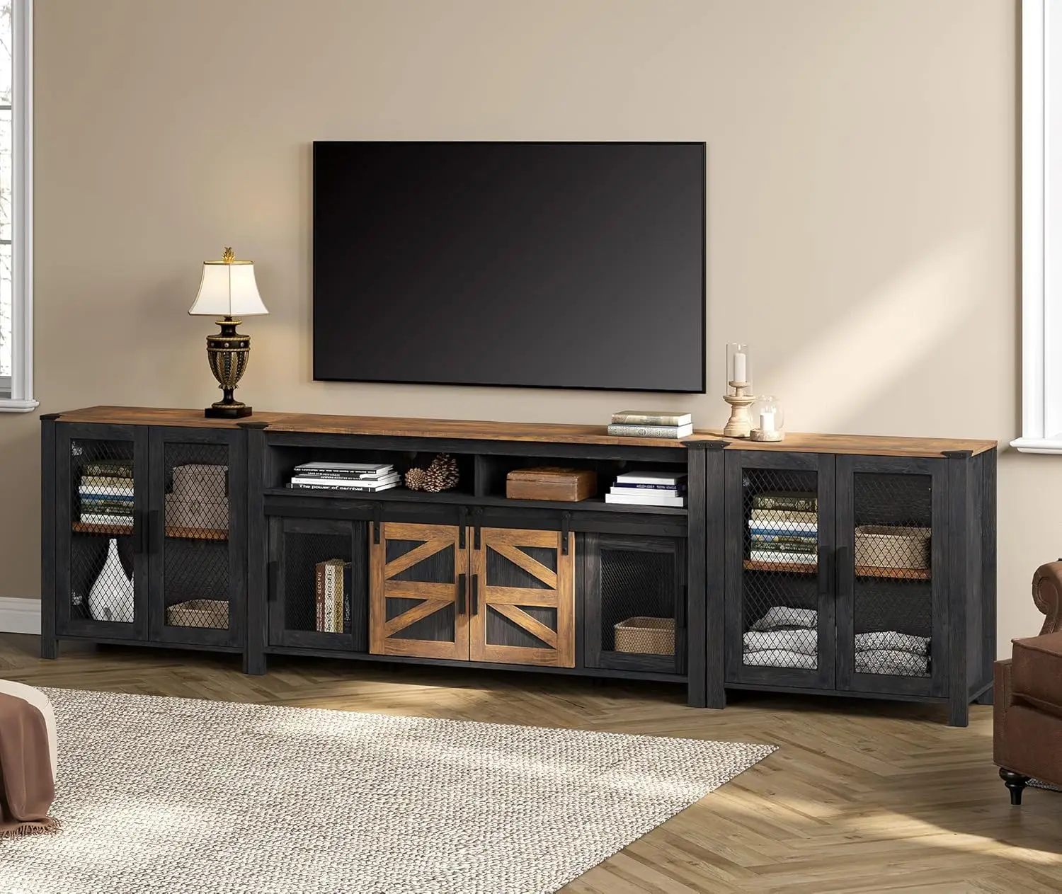 Living Room Set of TV Stand and Sideboard for 100 inch,Door Storage Cabinet with Mesh,Farmhouse Storage Units with Open
Living Room Set of TV Stand and Sideboard for 100 inch,Door Storage Cabinet with Mesh,Farmhouse Storage Units with Open