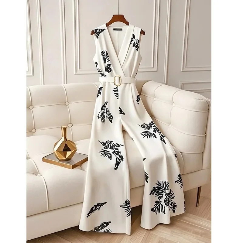 Elegant Fashion Leaf Printed High Waist Sleeveless Flared Pants for Women, Versatile, Spring/Summer
Elegant Fashion Leaf Printed High Waist Sleeveless Flared Pants for Women, Versatile, Spring/Summer