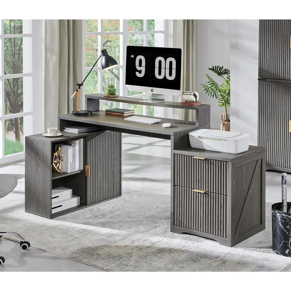 67" Modern L Shaped Desk with Storage Cabinet & Drawers, Wood Home Office Desk with Power Outlets, Fluted Computer Writing Desk
67" Modern L Shaped Desk with Storage Cabinet & Drawers, Wood Home Office Desk with Power Outlets, Fluted Computer Writing Desk