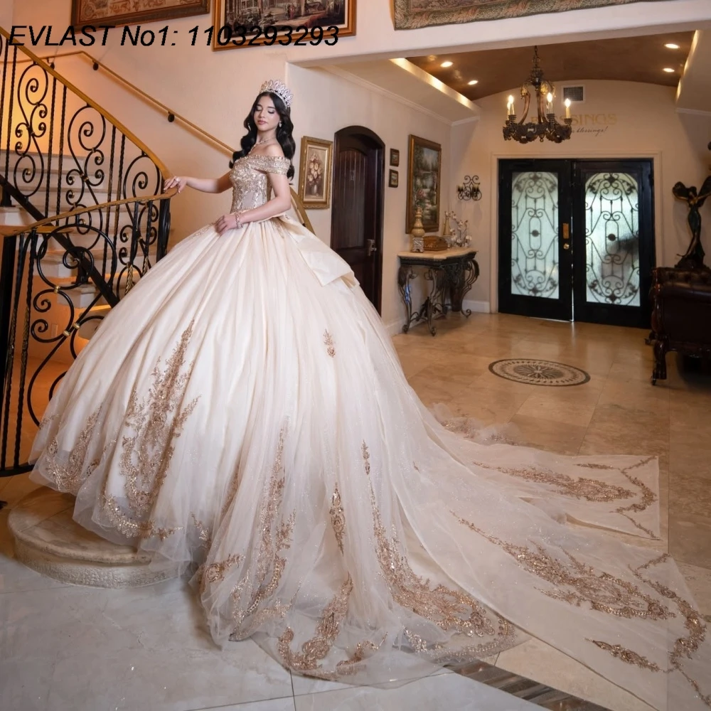 EVLAST Customized Glitter Blush Quinceanera Dress Ball Gown Gold Lace Applique Beading Bow Sweet 16 Vestidos De 15 Anos AQ295
EVLAST Customized Glitter Blush Quinceanera Dress Ball Gown Gold Lace Applique Beading Bow Sweet 16 Vestidos De 15 Anos AQ295