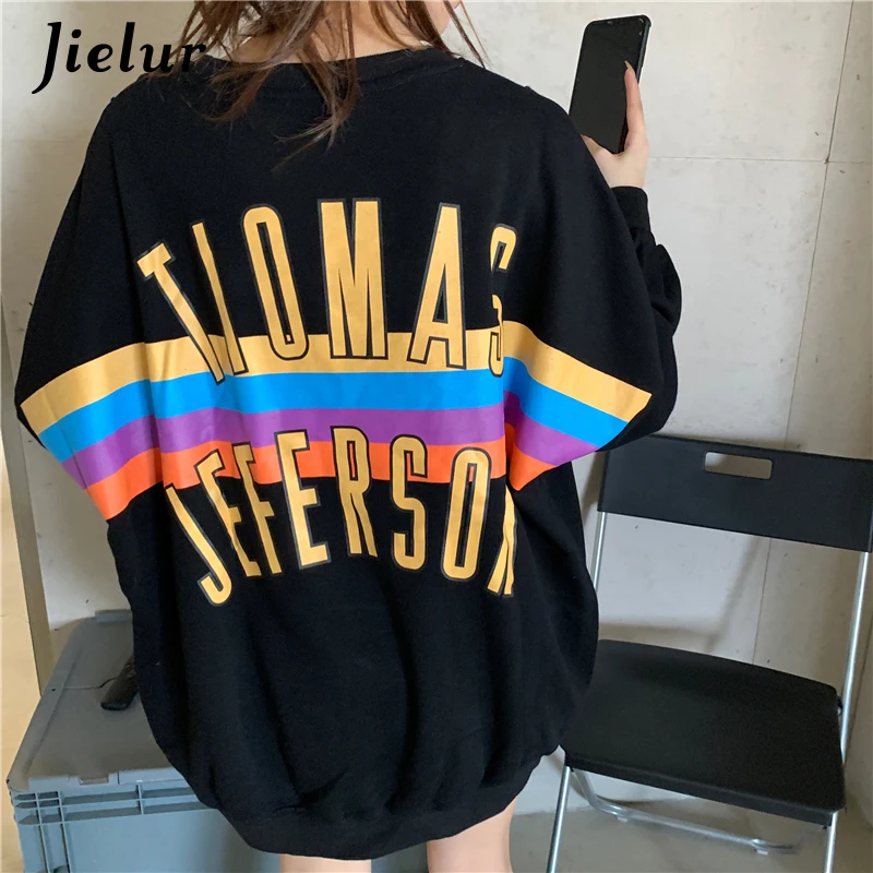 Rainbow Letter Print Winter Black Sweatshirt Women Fashion Loose M-XL Size Fleece Hoodies Female Pullovers Cool Streetwear
Rainbow Letter Print Winter Black Sweatshirt Women Fashion Loose M-XL Size Fleece Hoodies Female Pullovers Cool Streetwear
