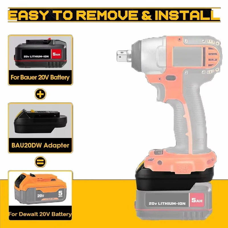 For Bauer 20V Li-ion Battery Adapter BAU20DW Convert To For DEWALT 20V Batteries Power Tool Electric Drill Use
For Bauer 20V Li-ion Battery Adapter BAU20DW Convert To For DEWALT 20V Batteries Power Tool Electric Drill Use