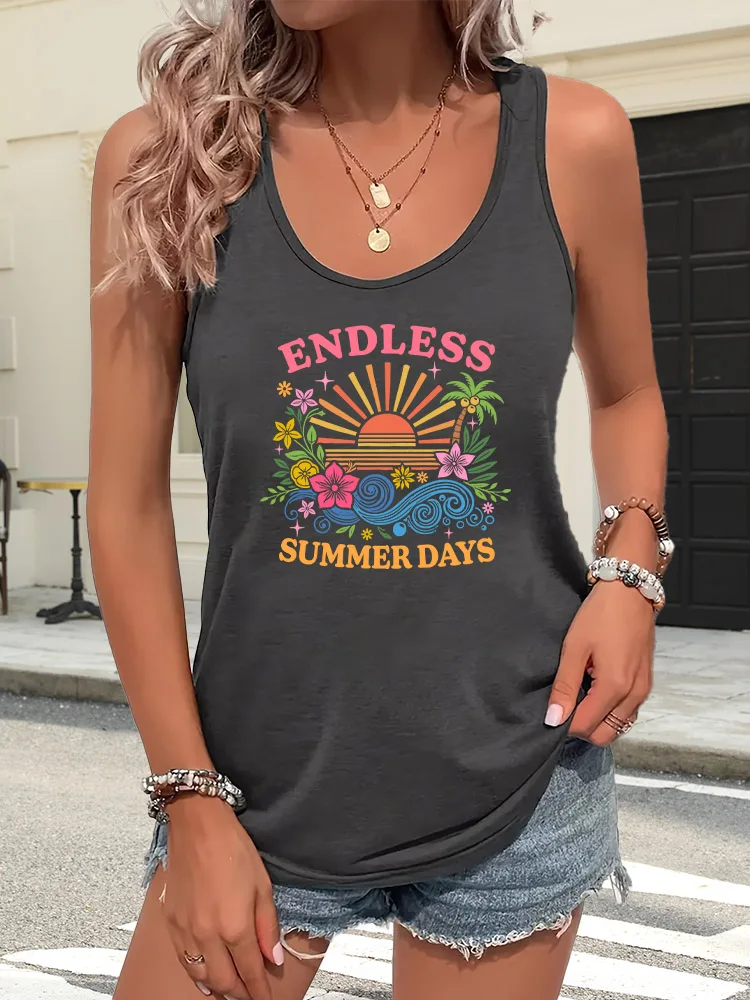 Женская майка без рукавов Endless Summer Days, повседневный топ с круглым вырезом, дышащий базовый топ для лета, свободный крой, для повседневной носки
Женская майка без рукавов Endless Summer Days, повседневный топ с круглым вырезом, дышащий базовый топ для лета, свободный крой, для повседневной носки