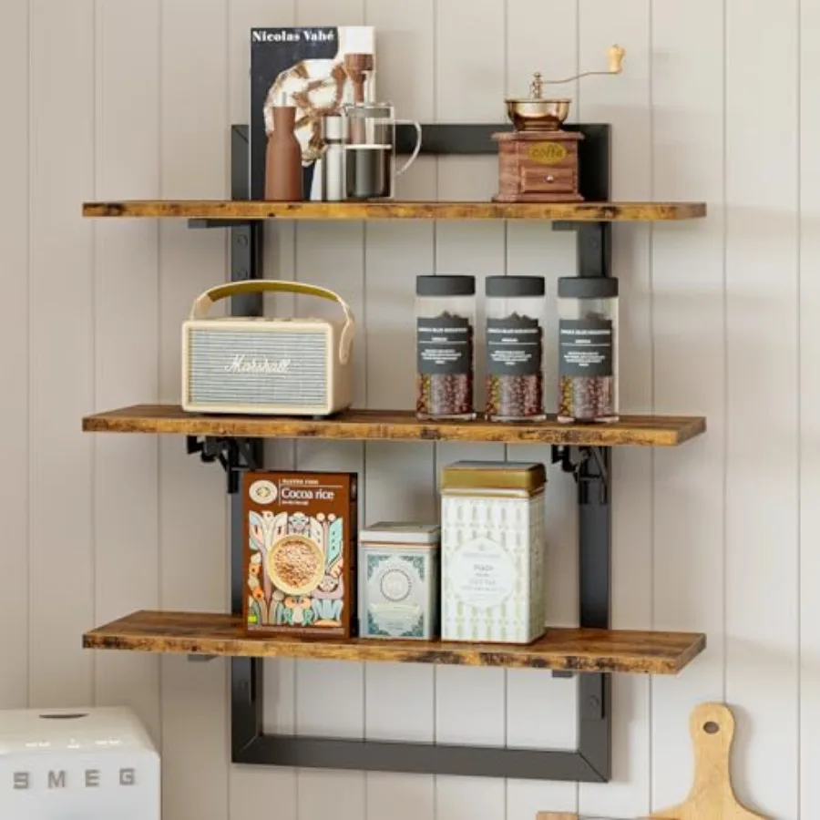 Floatg Shelves for Wall, Kitchen Shelves Wall Mounted, 3 Tier Coffee Bar Shelf with Foldable Brackets, dustrial Display Shelf f
Floatg Shelves for Wall, Kitchen Shelves Wall Mounted, 3 Tier Coffee Bar Shelf with Foldable Brackets, dustrial Display Shelf f