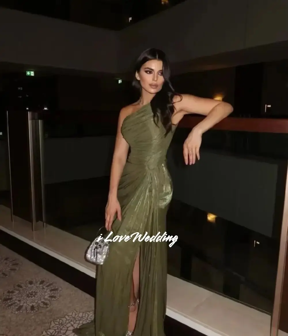 Green One-Shoulder Prom Dresses Sleeveless Mermaid Ruched Side Split Saudi Arabia High Quality Floor-Length Pleated Customized
Green One-Shoulder Prom Dresses Sleeveless Mermaid Ruched Side Split Saudi Arabia High Quality Floor-Length Pleated Customized