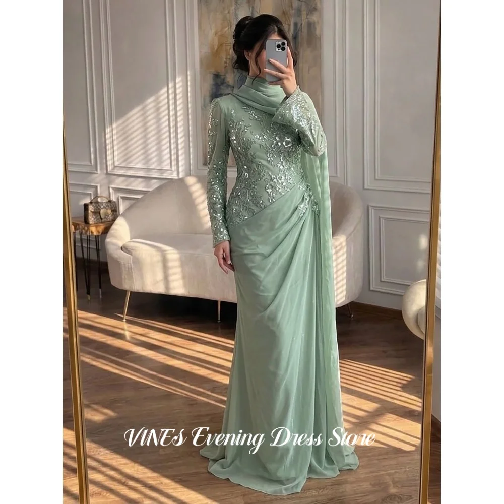 VINES Sage Green Prom Dress Long Sleeve Lace Sequin Evening Dress with Cape Elegant Draped Chiffon Mermaid Party Gown Customized
VINES Sage Green Prom Dress Long Sleeve Lace Sequin Evening Dress with Cape Elegant Draped Chiffon Mermaid Party Gown Customized