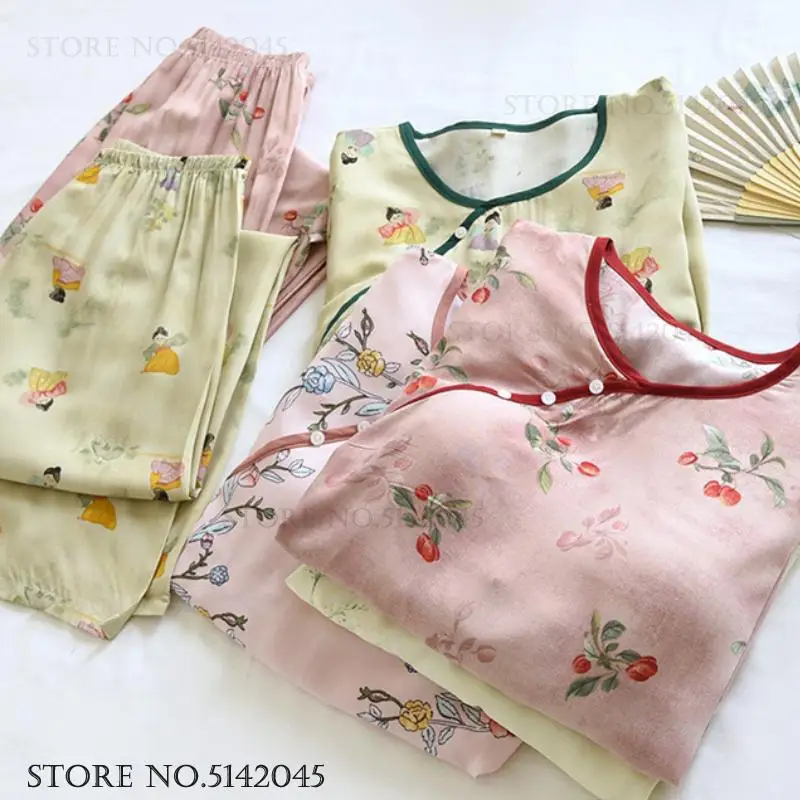Chinese Style Viscose Poplin 2PCS Pajamas Set Pijama Mujer Comfortable Breathable Sleepwear Home Clothes Print Flower Loungewear
Chinese Style Viscose Poplin 2PCS Pajamas Set Pijama Mujer Comfortable Breathable Sleepwear Home Clothes Print Flower Loungewear