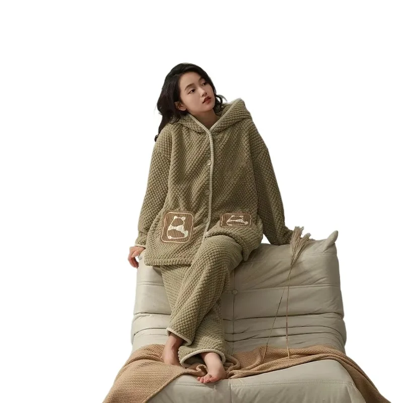 Autumn Winter New Cashmere and Thick Can Wear Warm Home Clothing Set Can Be Worn Outside Sleepwear Coral Velvet Pajamas Women
Autumn Winter New Cashmere and Thick Can Wear Warm Home Clothing Set Can Be Worn Outside Sleepwear Coral Velvet Pajamas Women