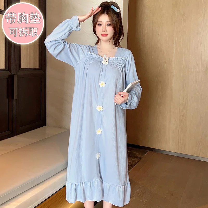 Autumn Winter New Women Cotton Nightdress With Chest Pad Long Dress Sweet Loose Long Sleeve Home Wear
Autumn Winter New Women Cotton Nightdress With Chest Pad Long Dress Sweet Loose Long Sleeve Home Wear