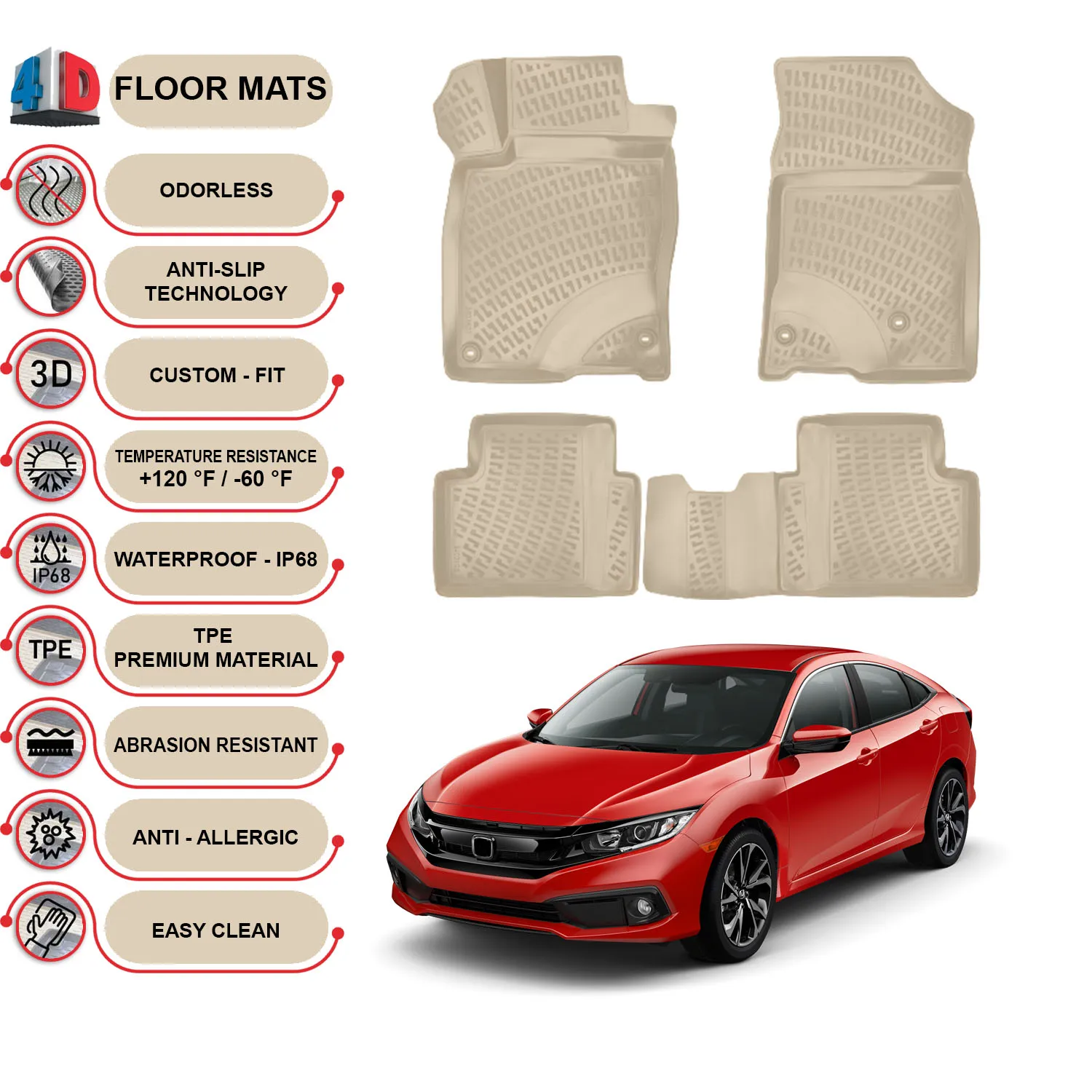 Коврики для хэтчбека Honda Civic RS (2016-2021), коврики для пола, водонепроницаемые, 3D-(бежевые)
Коврики для хэтчбека Honda Civic RS (2016-2021), коврики для пола, водонепроницаемые, 3D-(бежевые)