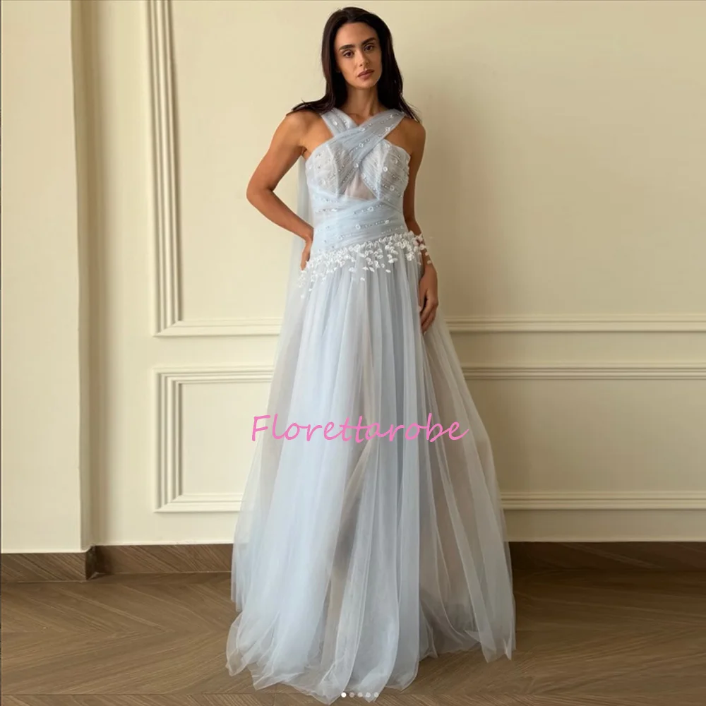 Elegant Blue Evening Gown Halter Neck Applique Beaded Tulle A-line Maxi Prom Dress Vestidos De Fiesta Robe De Soiree Customized
Elegant Blue Evening Gown Halter Neck Applique Beaded Tulle A-line Maxi Prom Dress Vestidos De Fiesta Robe De Soiree Customized