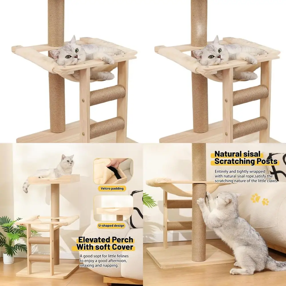 Sturdy 3-Level Wooden Cat Tower for Large Cats, 35 High, with Hammock, Wide Perch, and Thick Sisal Posts - Modern Cat Furniture
Sturdy 3-Level Wooden Cat Tower for Large Cats, 35 High, with Hammock, Wide Perch, and Thick Sisal Posts - Modern Cat Furniture