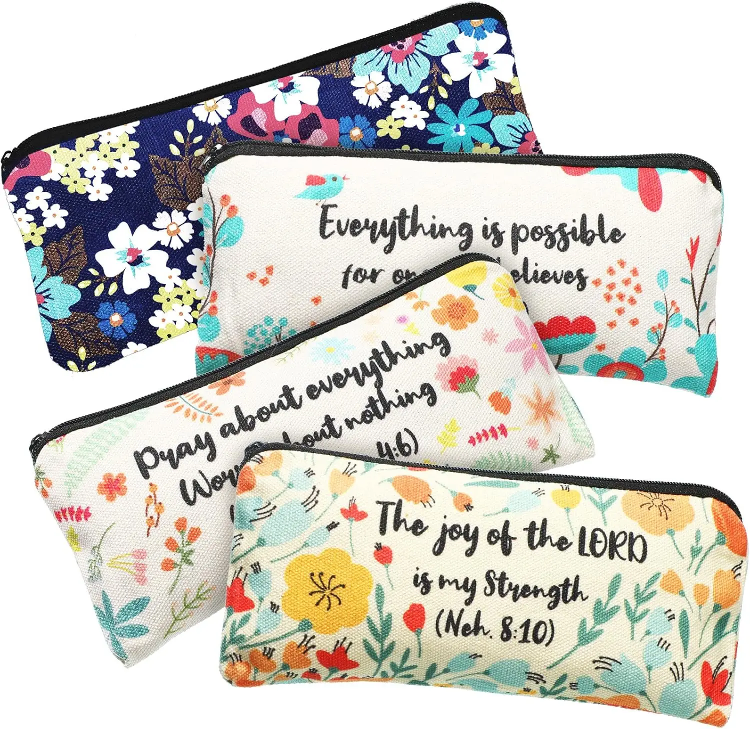 4 Pcs Inspirational Bible Verse Pencil Pouch Canvas Cosmetic Bag for Students Office Supplies, 7.8x3.8 Inch
4 Pcs Inspirational Bible Verse Pencil Pouch Canvas Cosmetic Bag for Students Office Supplies, 7.8x3.8 Inch