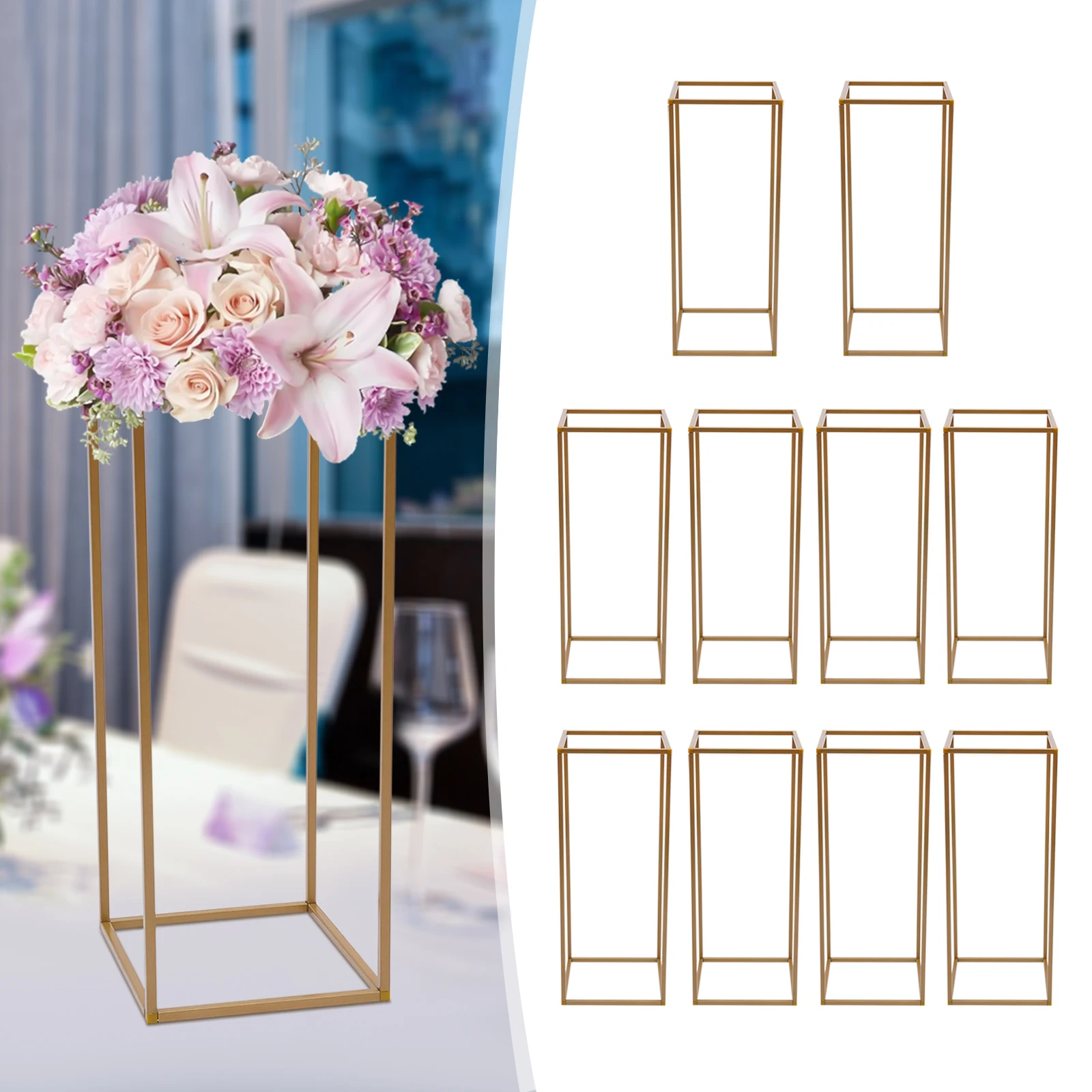 10PCs Modern Gold Flower Stand Iron Plastic Rectangular for Wedding Party Events Home Max 10kg Load-Bearing
10PCs Modern Gold Flower Stand Iron Plastic Rectangular for Wedding Party Events Home Max 10kg Load-Bearing