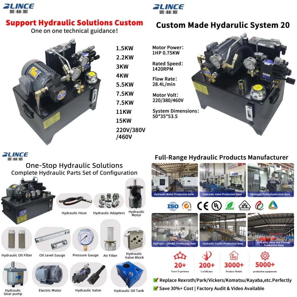 Customized Hydraulic Pump Station for 1/4HP 1/2HP 1HP 2HP 3HP 4HP 5HP 6HP DC 12V 24V 48V AC 220V 380V 460V Hydraulic Power
Customized Hydraulic Pump Station for 1/4HP 1/2HP 1HP 2HP 3HP 4HP 5HP 6HP DC 12V 24V 48V AC 220V 380V 460V Hydraulic Power