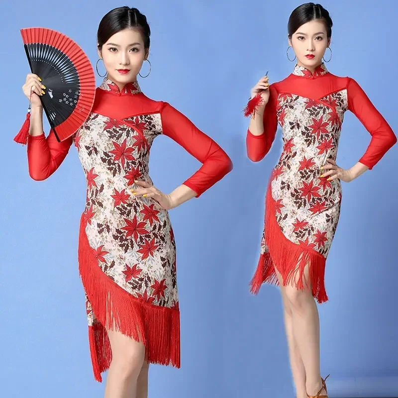 Women Dance Clothes Ballroom Dress Samba Dancing Costume Party Tassels Dresses Leaf Stretchy Mesh One-piece Latin Dress
Women Dance Clothes Ballroom Dress Samba Dancing Costume Party Tassels Dresses Leaf Stretchy Mesh One-piece Latin Dress