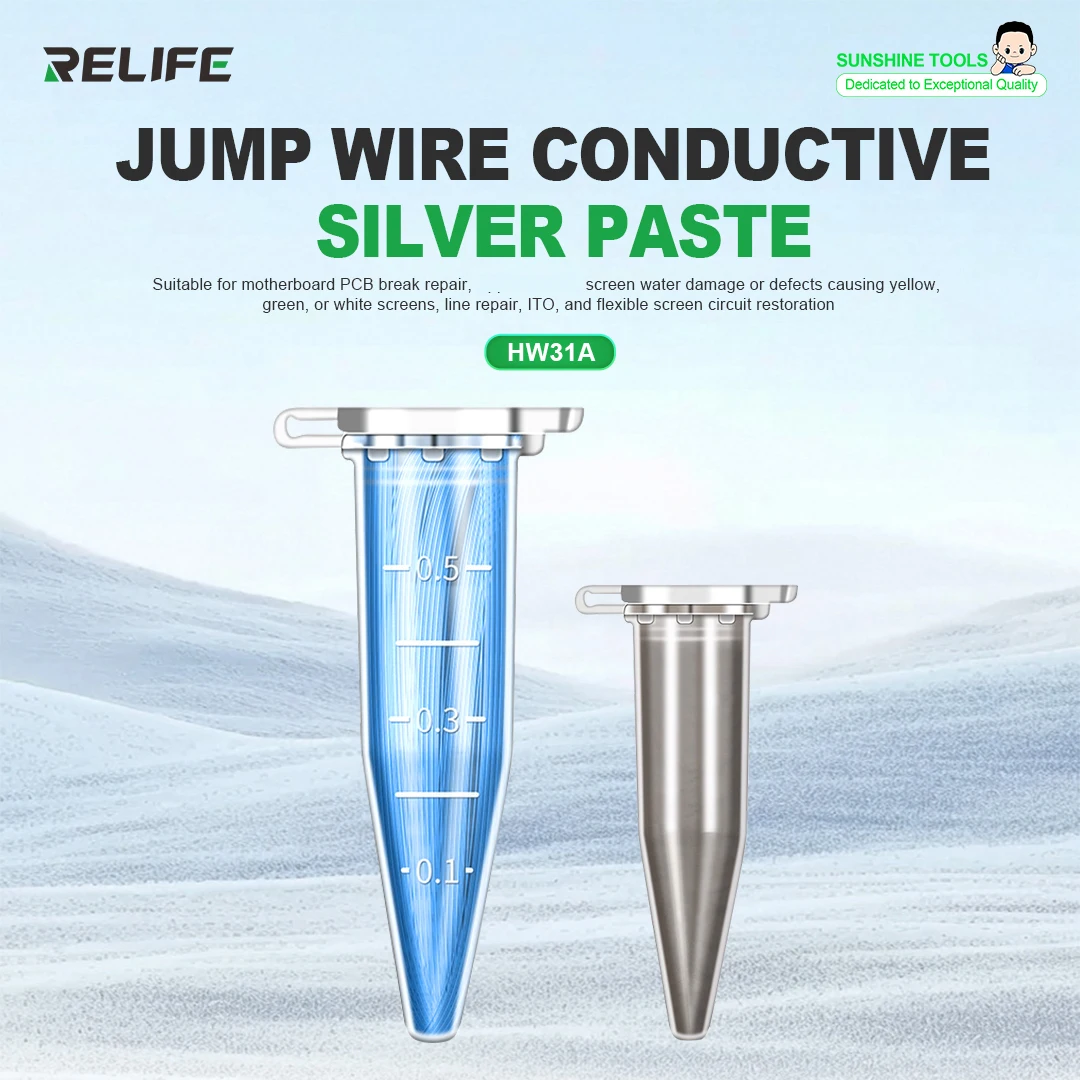 RELIFE HW31A переходной провод, проводящая серебряная паста, высокая проводимость, ремонт печатной платы материнской платы, инструменты для гибкого экрана
RELIFE HW31A переходной провод, проводящая серебряная паста, высокая проводимость, ремонт печатной платы материнской платы, инструменты для гибкого экрана