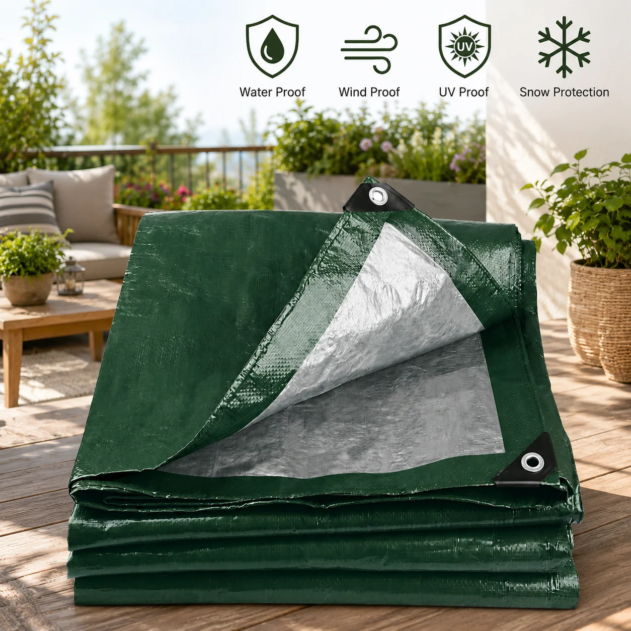 Tarpaulin Waterproof Heavy-Duty for Outdoor Tear Resistant PE Tarpaulin Sheet with Reinforced Grommets for Garden Furniture
Tarpaulin Waterproof Heavy-Duty for Outdoor Tear Resistant PE Tarpaulin Sheet with Reinforced Grommets for Garden Furniture