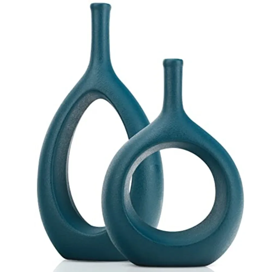 Ceramic Hollow Elliptical Vase Set of 2 - Boho Circle Vase with Hole, for Modern Table Decor, Living Room Decor Shelf mid Centu
Ceramic Hollow Elliptical Vase Set of 2 - Boho Circle Vase with Hole, for Modern Table Decor, Living Room Decor Shelf mid Centu