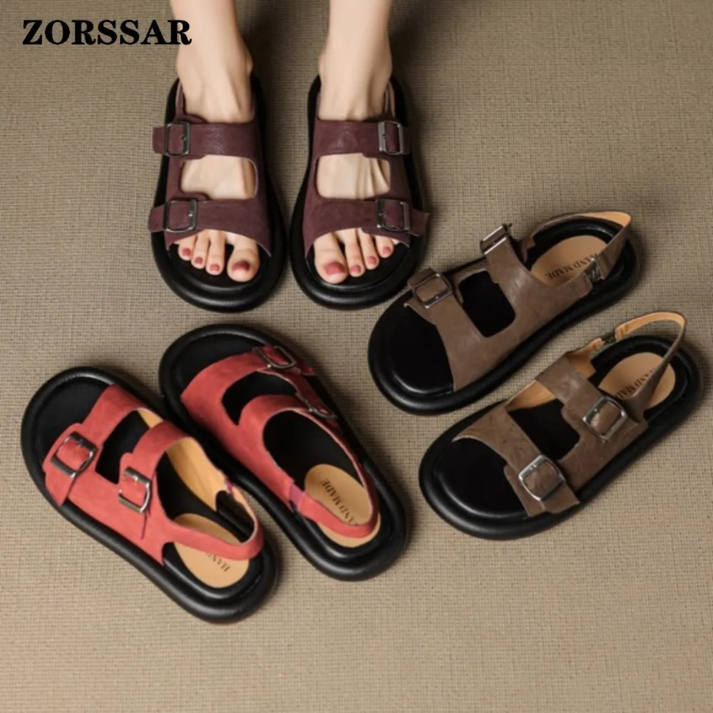 Women's Vintage Leather Adjustable Buckle Strap Flat Sandals, Open Toe Casual Summer Shoes, Comfortable Footwear for Vacation
Women's Vintage Leather Adjustable Buckle Strap Flat Sandals, Open Toe Casual Summer Shoes, Comfortable Footwear for Vacation
