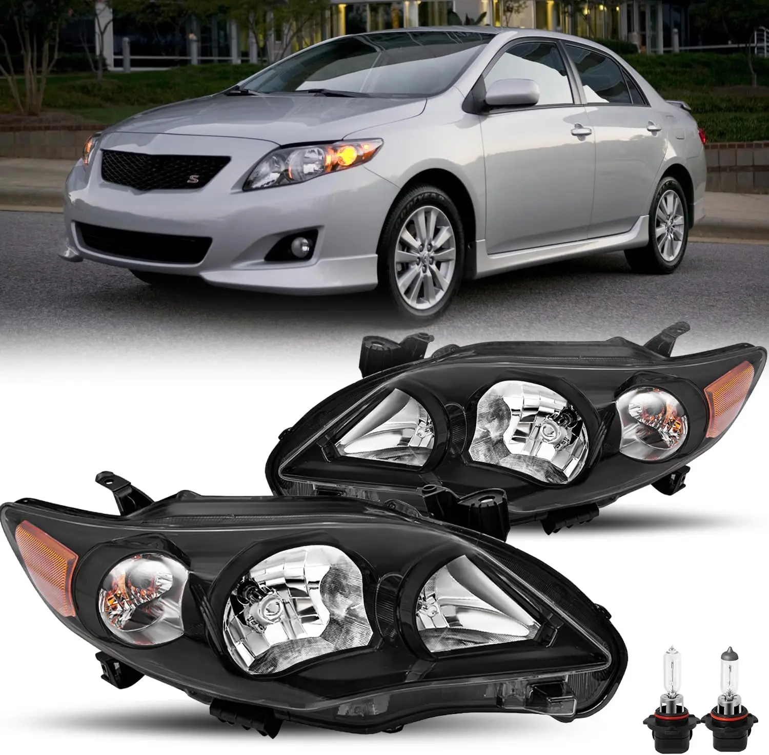 Headlight Assembly Replacement for 2011 2012 2013 Toyota Corolla 4-Door Headlamp Replacement Black Housing with Amber Reflector
Headlight Assembly Replacement for 2011 2012 2013 Toyota Corolla 4-Door Headlamp Replacement Black Housing with Amber Reflector