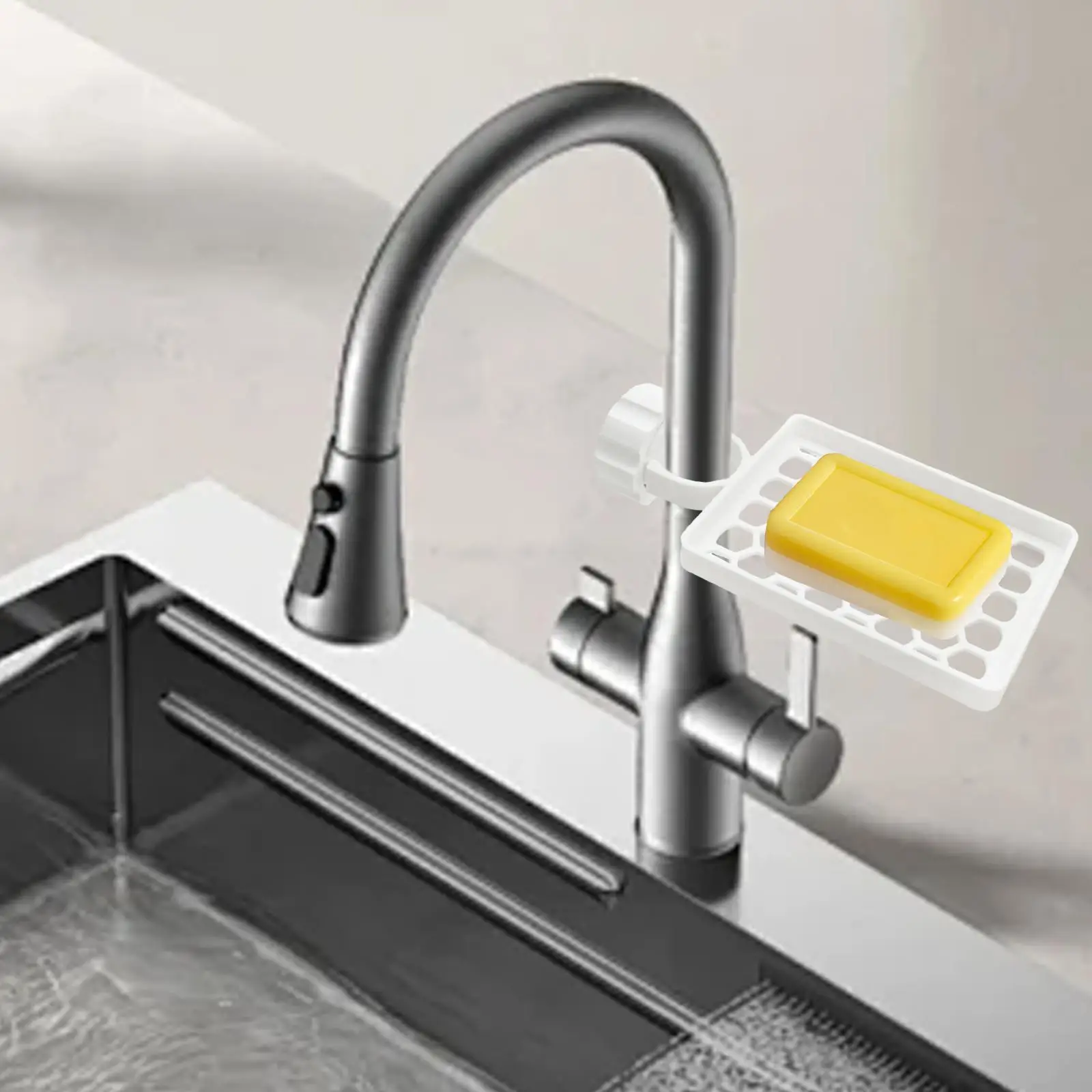 Держатель для губки над краном со сливным поддоном, многофункциональные многофункциональные аксессуары, съемная полка для хранения для ванной комнаты, дома 
Держатель для губки над краном со сливным поддоном, многофункциональные многофункциональные аксессуары, съемная полка для хранения для ванной комнаты, дома