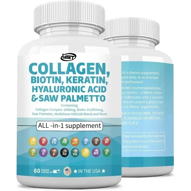 Collagen Pills,biotin,keratin Saw Palm,hyaluronic Acid, Hair,skin,and Nail Vitamins Containing Vitamin E, Folate, Pumpkin Seeds
Collagen Pills,biotin,keratin Saw Palm,hyaluronic Acid, Hair,skin,and Nail Vitamins Containing Vitamin E, Folate, Pumpkin Seeds