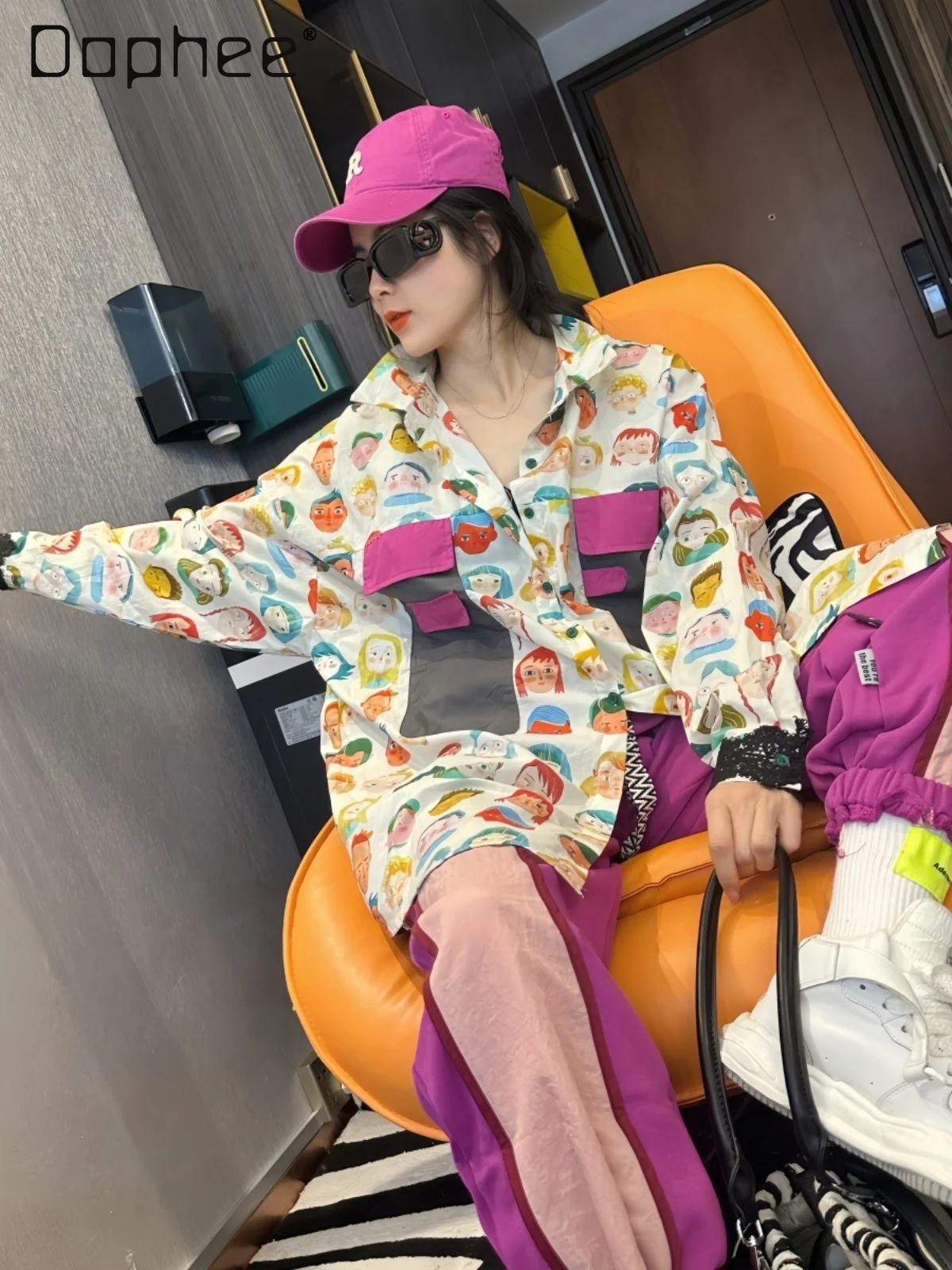 Spring Summer Mid-Length Cartoon Multicolor Printing Large Pocket Shirt Women Loose Slimming Single-Breasted Long Sleeve Top
Spring Summer Mid-Length Cartoon Multicolor Printing Large Pocket Shirt Women Loose Slimming Single-Breasted Long Sleeve Top