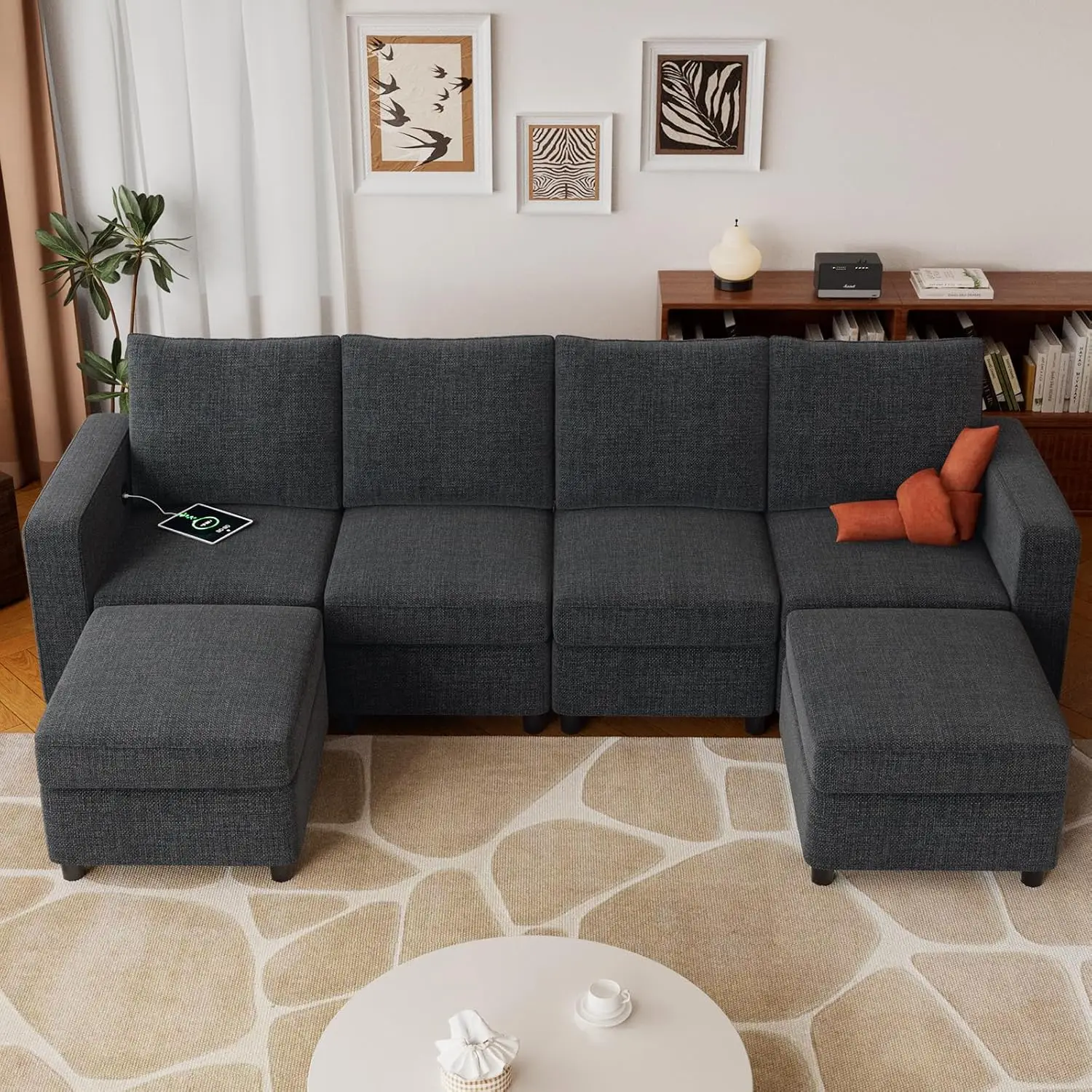 Modular Sectional Sofa with Storage and USB Chargers, U-shaped Sectional Sofa withSeats Ottomans, Bed for Living Room
Modular Sectional Sofa with Storage and USB Chargers, U-shaped Sectional Sofa withSeats Ottomans, Bed for Living Room