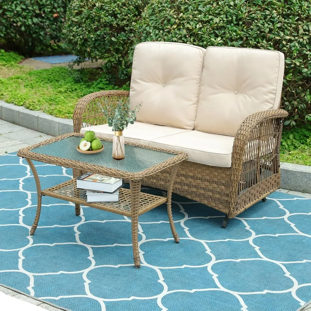 2-Piece Patio Wicker Loveseat Glider Set Cushioned, Outdoor Conversation Furniture Sets with 2-Seater Glider Rocking Bench, Cof
2-Piece Patio Wicker Loveseat Glider Set Cushioned, Outdoor Conversation Furniture Sets with 2-Seater Glider Rocking Bench, Cof