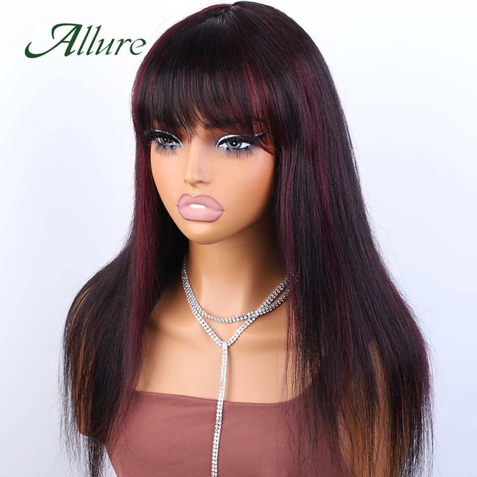 Brazilian Straight Human Hair Wigs for Women Ombre Glueless Wig With Bangs 180% Density Burgundy Colored Hair Long Wigs Allure
Brazilian Straight Human Hair Wigs for Women Ombre Glueless Wig With Bangs 180% Density Burgundy Colored Hair Long Wigs Allure