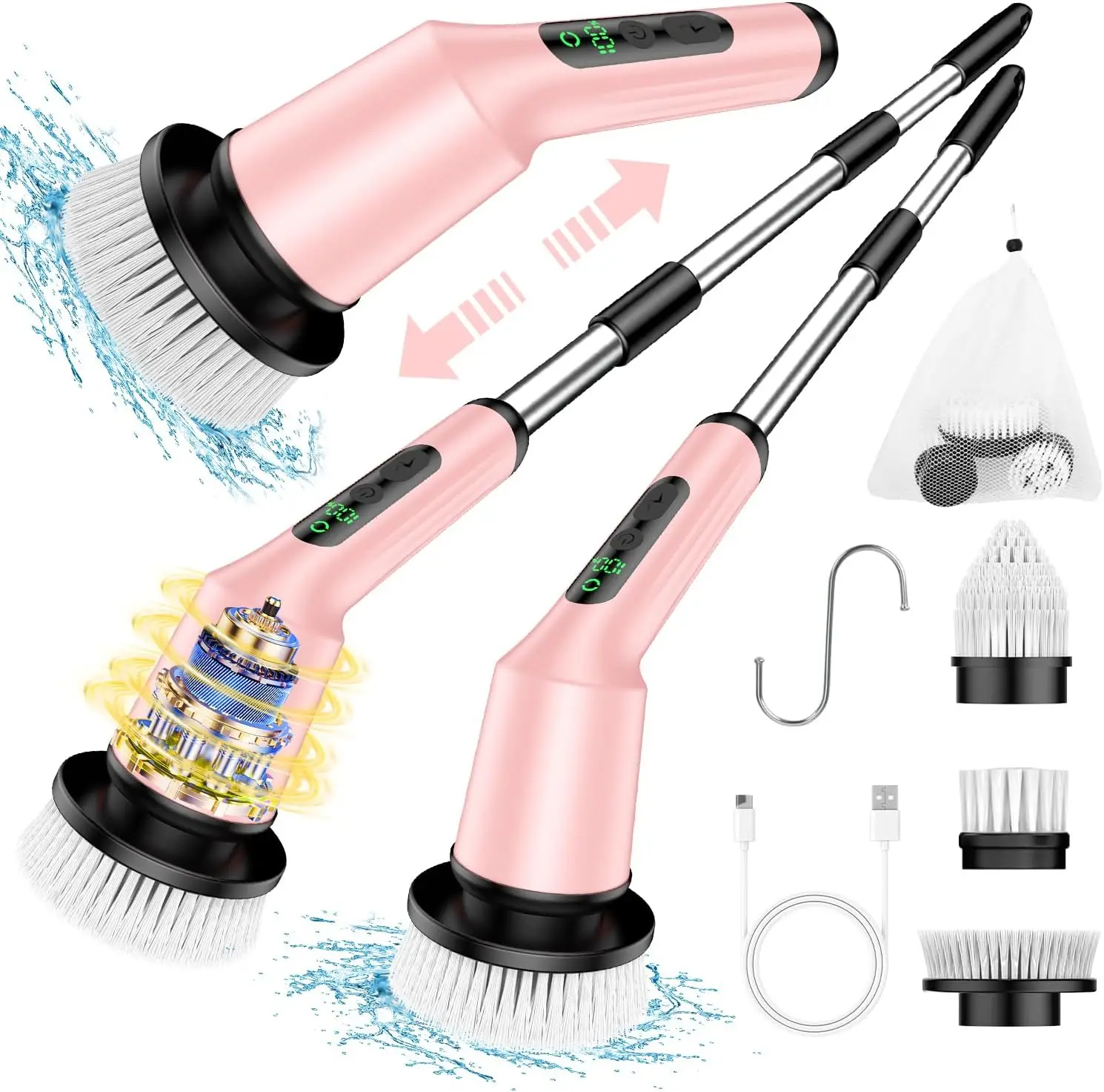 Cordless Electric Spin Scrubber for Bathroom Cleaning, IPX7 Waterproof with 2 Speeds & 3 Brush Heads, Pink
Cordless Electric Spin Scrubber for Bathroom Cleaning, IPX7 Waterproof with 2 Speeds & 3 Brush Heads, Pink